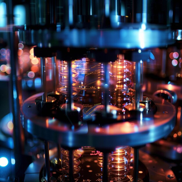 Photo closeup of a glowing quantum computer core