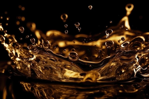 Closeup of gold splashes on a black background