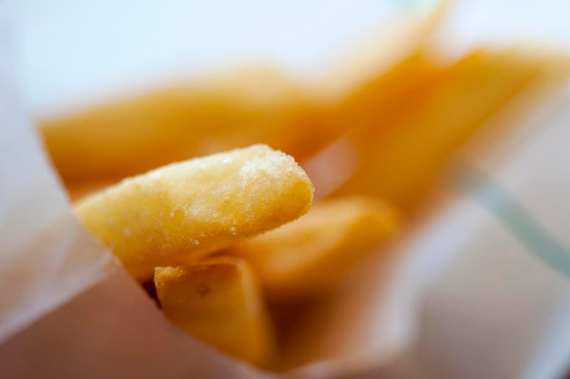 Closeup golden brown crispy american french fries