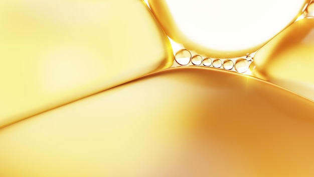 Closeup golden bubbles natural moisturizer background 3d Illustration