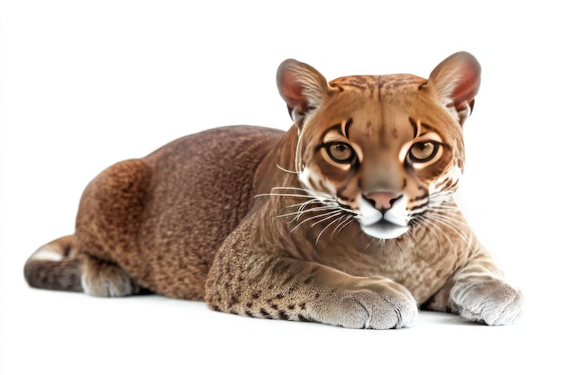 Closeup of a Golden Cat Lying on a White Background