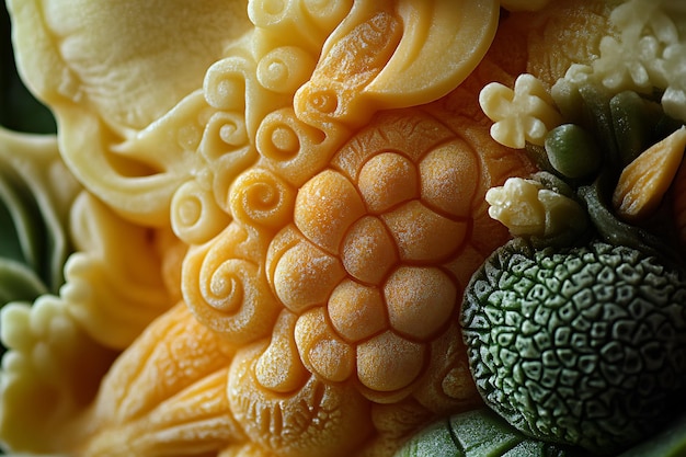 Closeup of a Golden and Green Fruit with Intricate Patterns