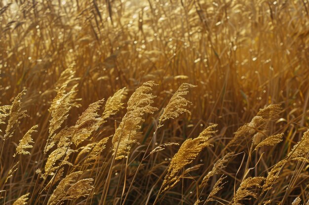 Photo closeup of golden stalks of wheat swaying gently in the breeze under the warm golden sunlight of a late afternoon