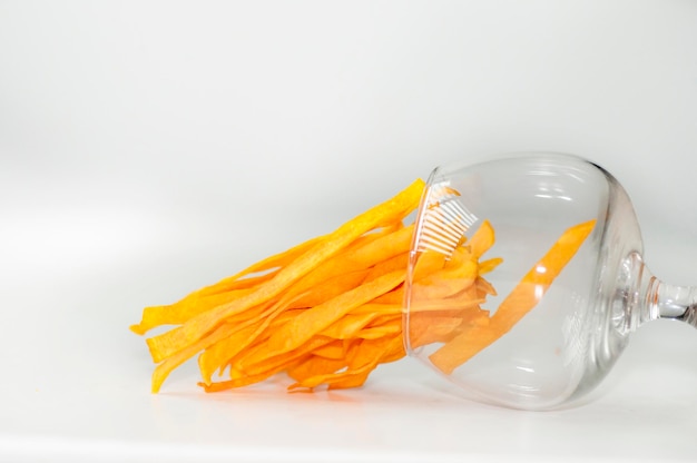 Closeup golden sweet potato fries white background french fries