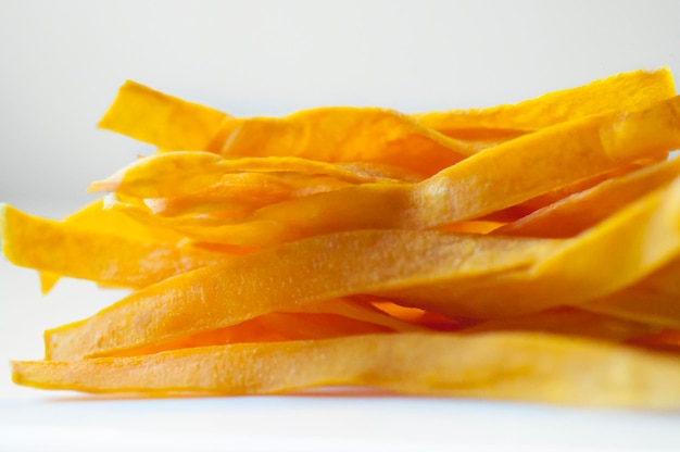 Closeup golden sweet potato fries white background french fries