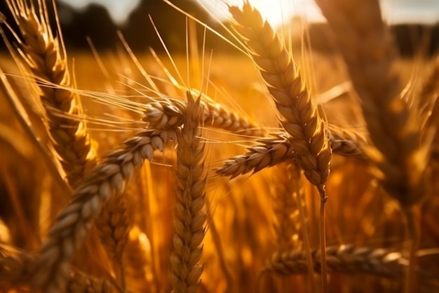 Closeup of golden wheat ears in a wheat field Generative Ai