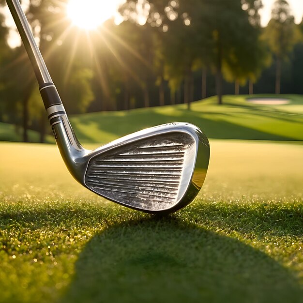 a closeup of a golf club on the lawn of a golf course