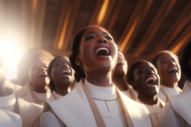 Closeup of a gospel choir singing in harmony Generative ai