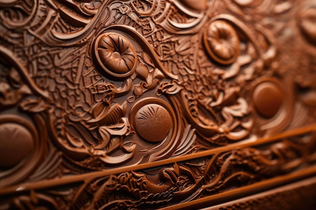 Closeup of gourmet chocolate bar with intricate design and texture created with generative ai