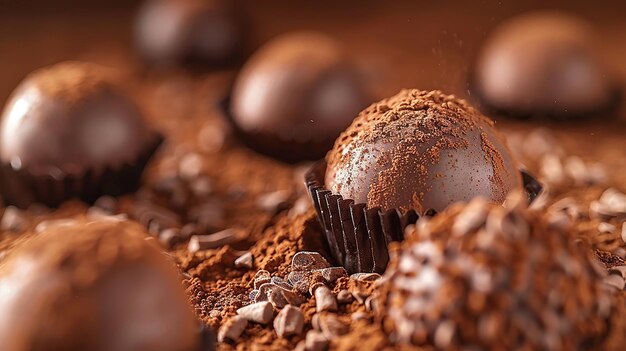 Photo closeup of a gourmet chocolate truffle with dusting