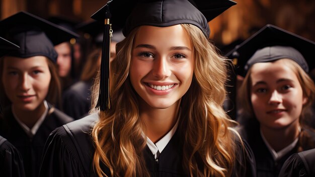 Closeup of graduates faces beaming with joy and pride Education and graduation theme