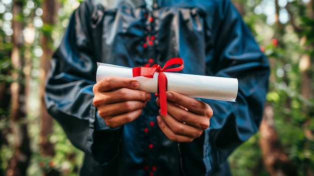 Photo closeup graduation diploma photography closeup shot of person holding degree in hands