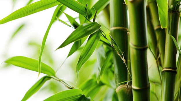 Closeup of green bamboo leaves with stems