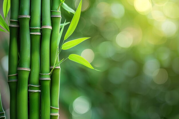 Closeup of green bamboo with blurred background copy space for text banner design