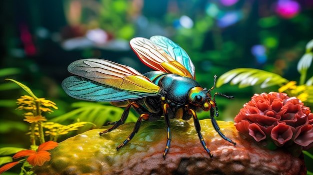 Closeup of a Green Bottle Fly on a Leaf Nature and Wildlife Background