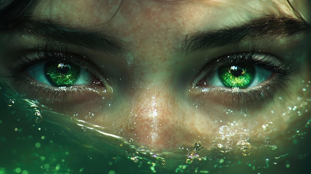 Closeup of Green Eyes Emerging from Water