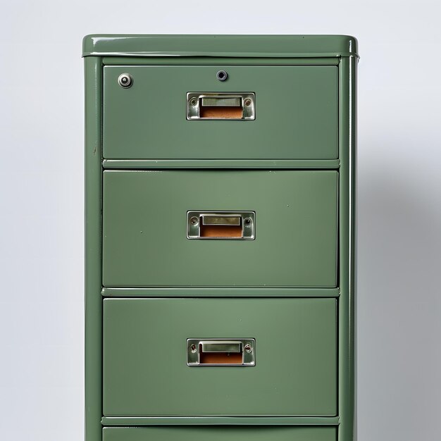 Photo closeup of green filing cabinet on white background generative ai