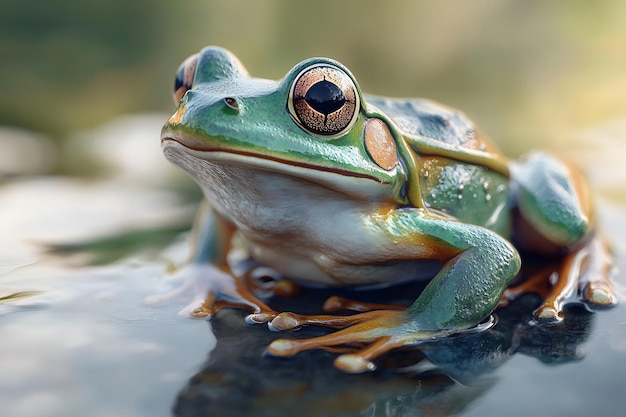 Closeup of a Green Frog on a Rock