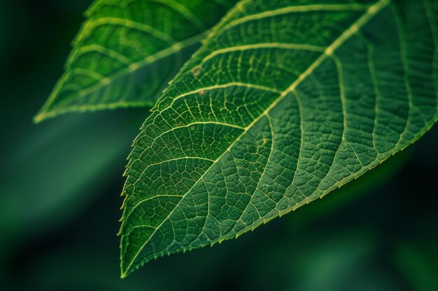 Photo closeup of green leaf with bright light