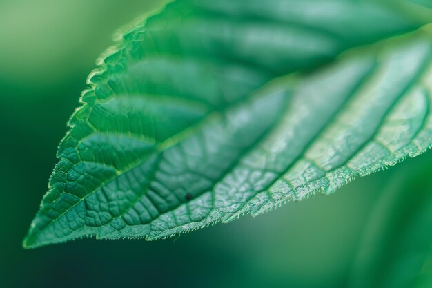 Photo closeup of green leaf with bright light