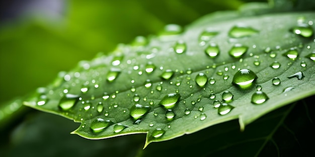 Closeup of a green leaf with water droplets fresh and vibrant Concept Nature Closeup Photography Leaf Water droplets Freshness