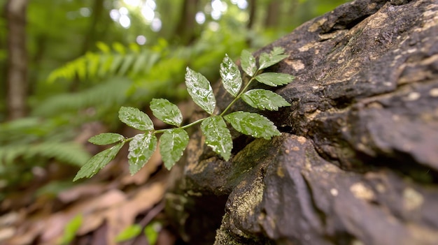 Photo closeup of green leaves growing on a tree trunk