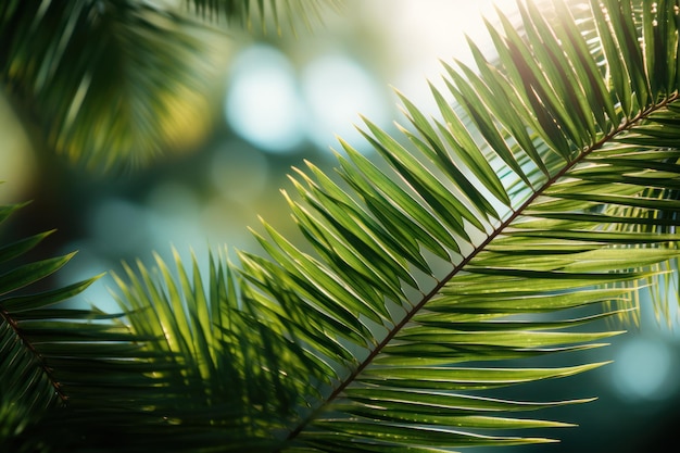 Closeup of Green Palm Leaf in Nature AI Generated