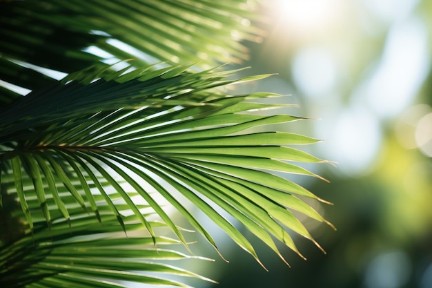 Closeup of Green Palm Leaf in Nature AI Generated