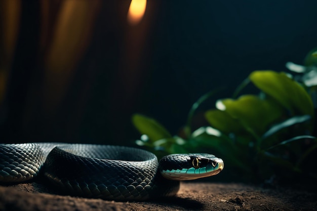 Closeup of a green snake in the jungle blur background Wildlife scene AI Generate