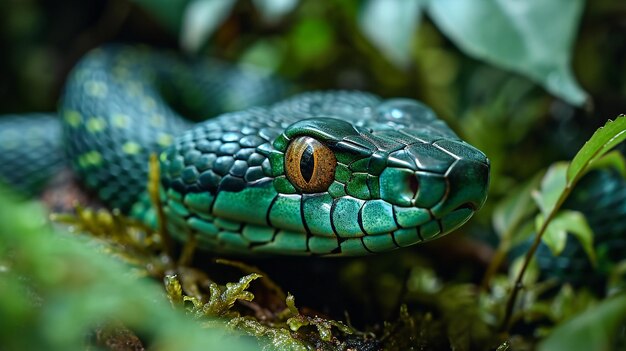 Closeup of green snake