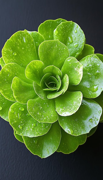 Photo closeup of a green succulent plant with water droplets