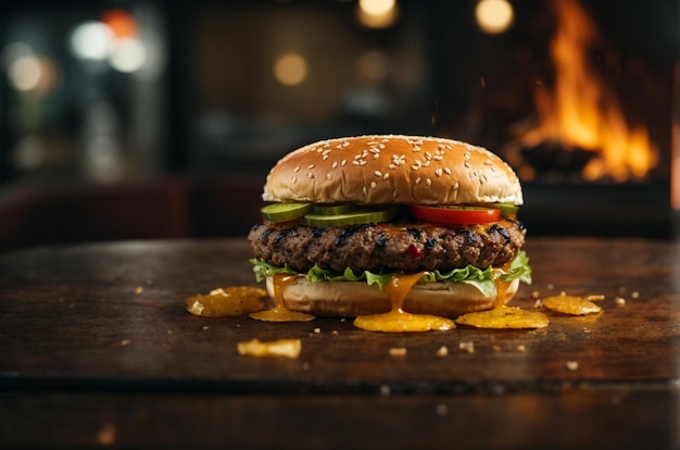 Closeup of grill marks on a burger patty