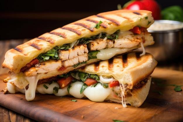 Closeup of a grilled panini sandwich