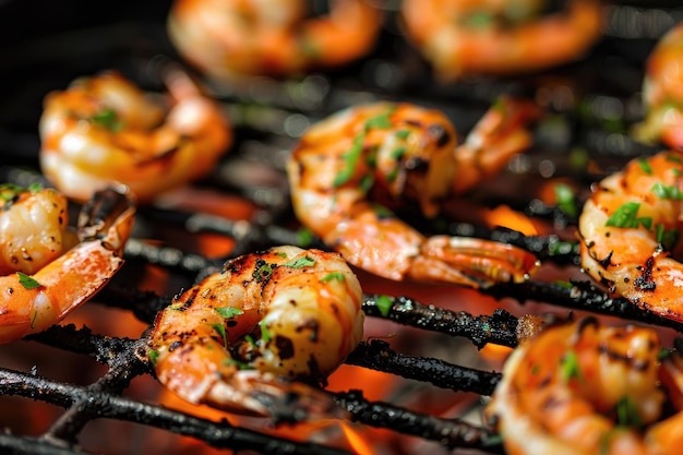 Closeup of Grilled Shrimp on a Barbecue Grill