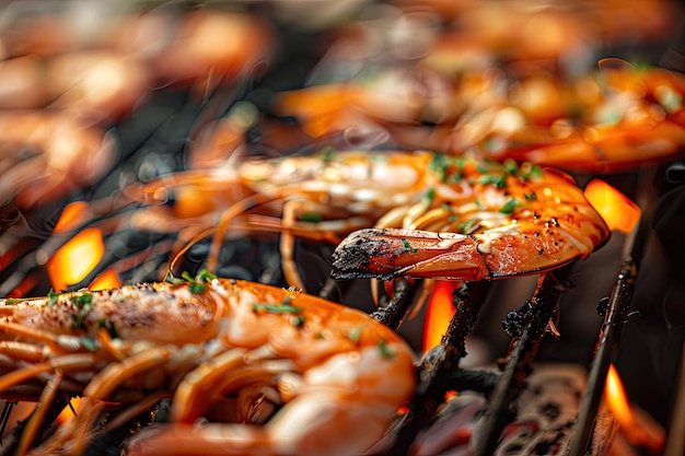 Closeup of Grilled Shrimp on a Barbecue Grill