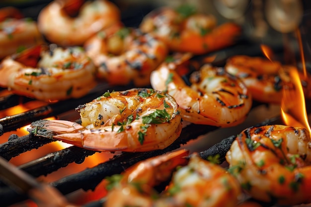 Closeup of Grilled Shrimp on a Barbecue Grill