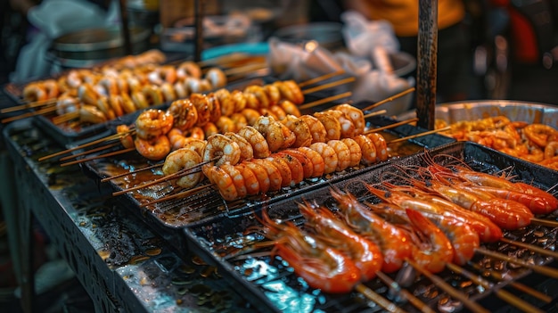 Closeup of grilled shrimp on a grill