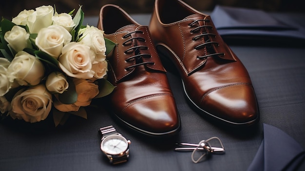 Closeup of the Groom's Accessories Bow Tie and Cufflinks