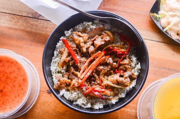 Closeup of Gyudon Japanese traditional food