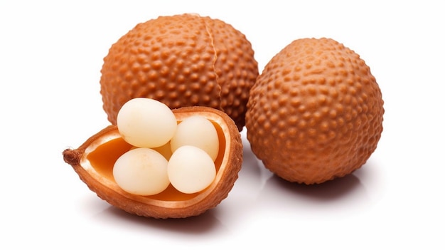 closeup half peeled of longan fruit isolated