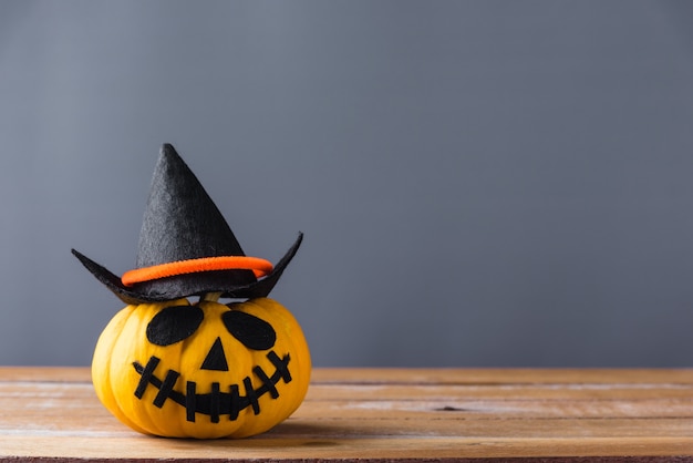 Closeup halloween pumpkin head jack o lantern smile scary