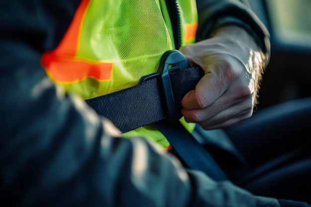 Closeup of a Hand Fastening a Seatbelt