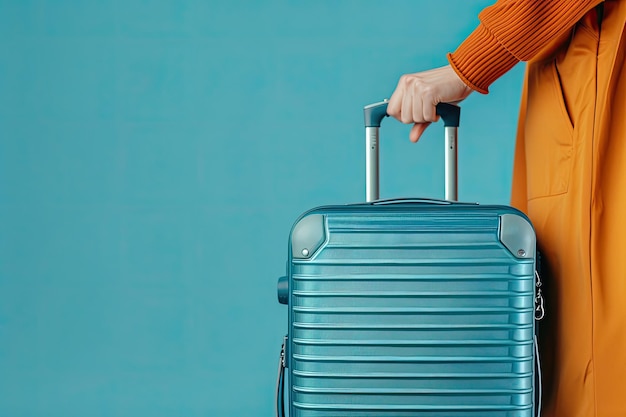 Closeup hand holding luggage