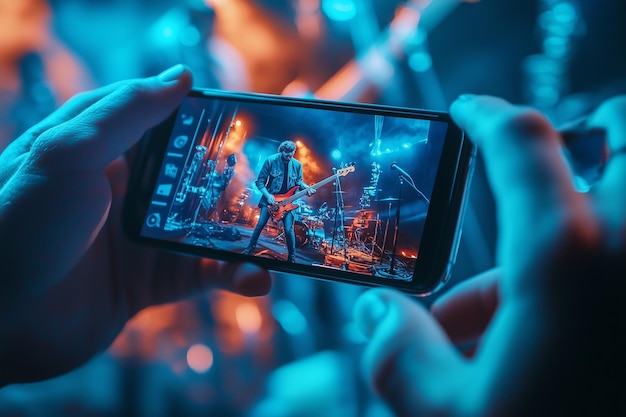 Closeup of a hand holding a smartphone playing a music video