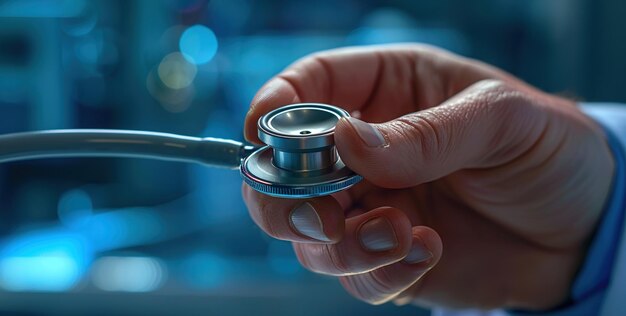 Photo closeup of a hand holding a stethoscope