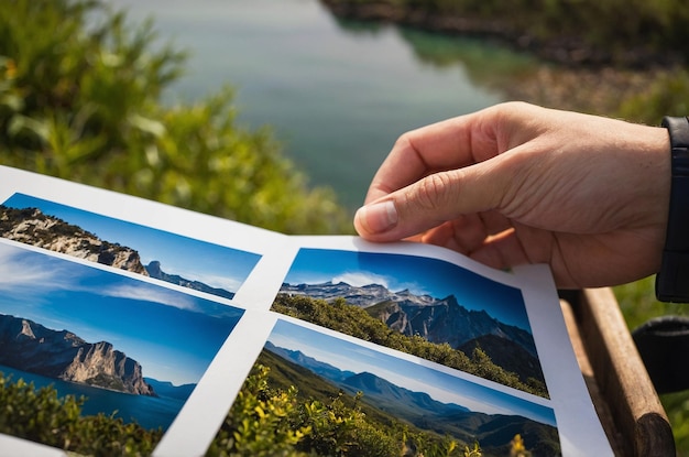 Photo closeup of hand holding travel brochure