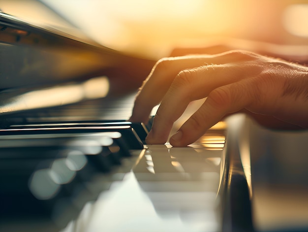 Photo closeup of a hand playing piano keys