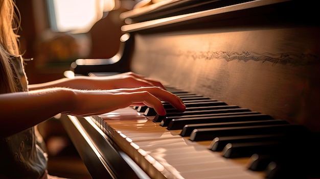 Closeup of hand playing piano