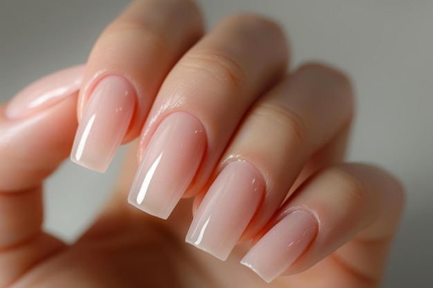 Closeup of a hand showcasing a professional manicure with shiny pink polish perfect for beauty and