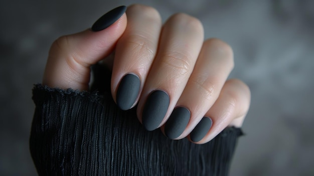 CloseUp of Hand With Matte Black Nail Polish